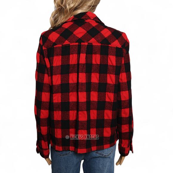 J Crew Buffalo Plaid Wool Blend Shirt Jacket Red Black Check Shacket Size M - Picture 4 of 8